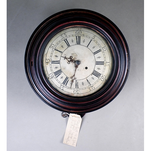 638 - An antique walnut cased 8-day single fusee verge movement wall clock, the circular Roman numeral eng... 