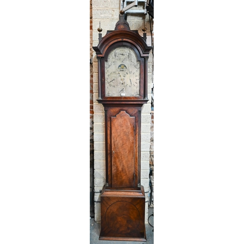 641 - An 18th century floor standing longcase regulator movement, the oversize silvered arched dial 34 cm ... 