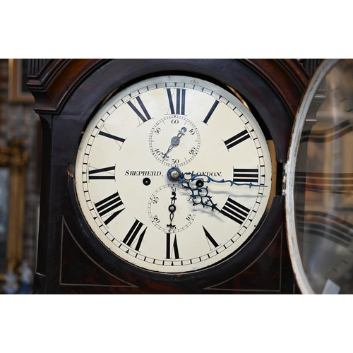 642 - Shepherd, London, a Regency 8-day flame mahogany longcase clock, the 30 cm dia. circular white ename... 