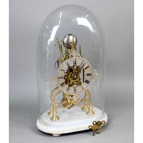 645 - A Victorian gothic style brass skeleton clock, with silvered Roman numeral chapter ring striking on ... 