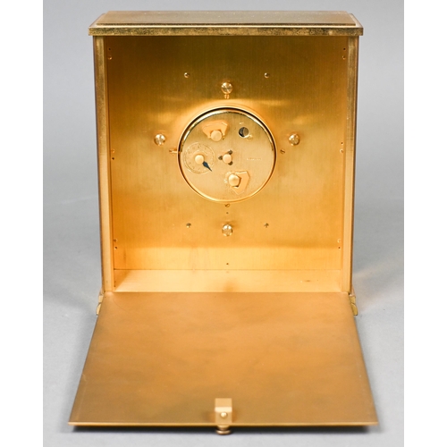 647 - A Swiss antimagnetic 8-day calendar alarm travel clock by Looping, the gilt-brass case with twin win... 