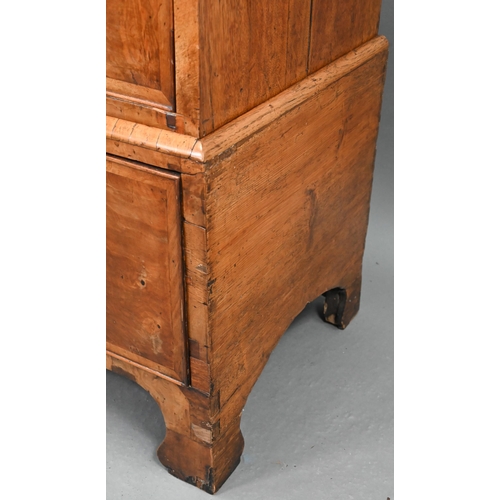 663 - A George I cross-banded walnut chest on stand, with three short over three long graduated drawers, t... 