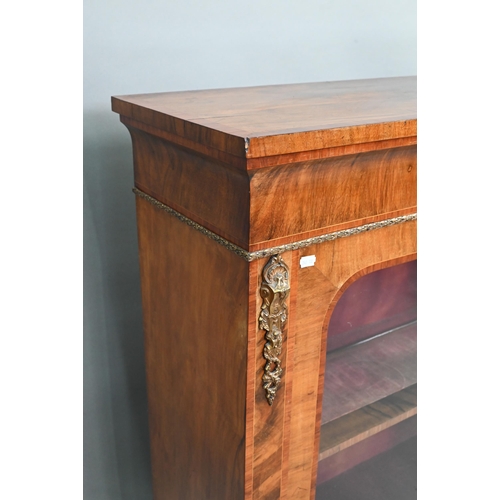 669 - A Victorian ormolu mounted crossbanded and boxwood inlaid walnut salon cabinet, the two arched glaze... 