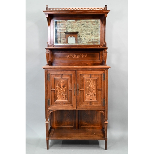 682 - AMENDED ESTIMATE A late 19th century boxwood and marquetry inlaid rosewood salon cabinet, the galler... 