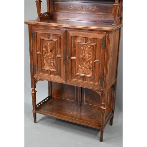 682 - AMENDED ESTIMATE A late 19th century boxwood and marquetry inlaid rosewood salon cabinet, the galler... 