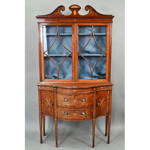 683 - AMENDED ESTIMATE A Victorian inlaid and crossbanded satinwood display cabinet in two parts, the uppe... 