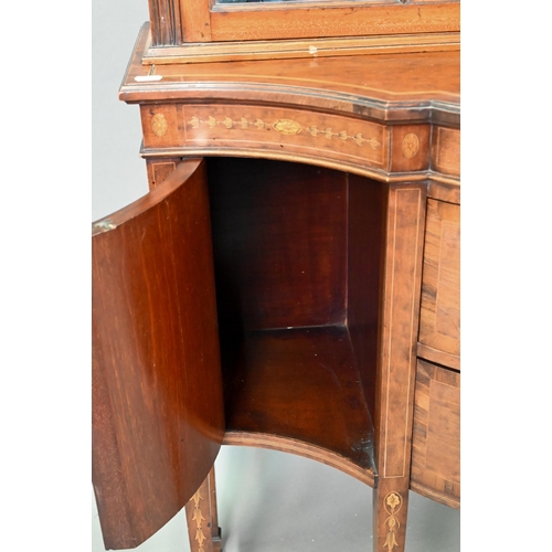 683 - AMENDED ESTIMATE A Victorian inlaid and crossbanded satinwood display cabinet in two parts, the uppe... 