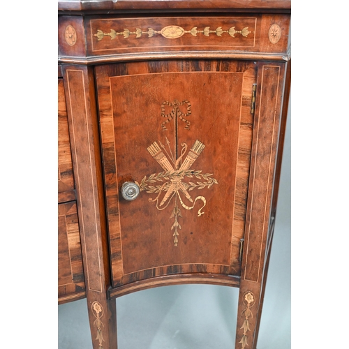 683 - AMENDED ESTIMATE A Victorian inlaid and crossbanded satinwood display cabinet in two parts, the uppe... 