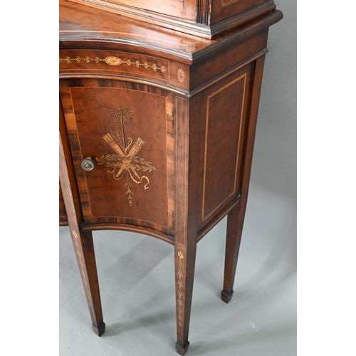 683 - AMENDED ESTIMATE A Victorian inlaid and crossbanded satinwood display cabinet in two parts, the uppe... 