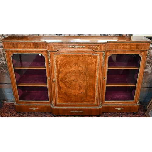 689 - AMENDED ESTIMATE A Victorian ormolu mounted cross-banded and inlaid walnut cabinet, the breakfront c... 