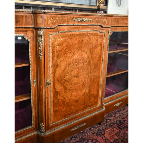 689 - AMENDED ESTIMATE A Victorian ormolu mounted cross-banded and inlaid walnut cabinet, the breakfront c... 