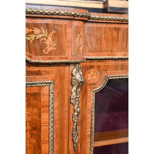 689 - AMENDED ESTIMATE A Victorian ormolu mounted cross-banded and inlaid walnut cabinet, the breakfront c... 