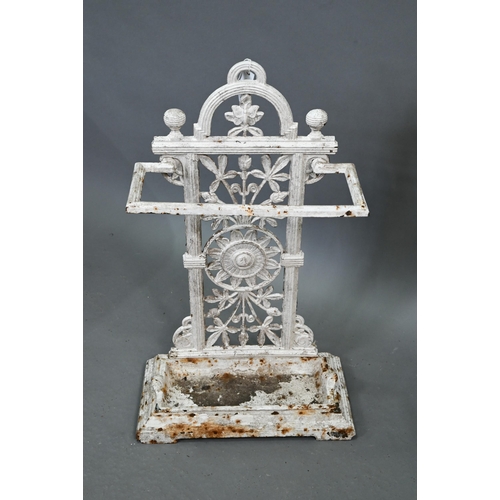 709 - An antique cast iron umbrella stand, with removeable drip tray, 44 cm w x 22 cm x 74 cm h, painted w... 