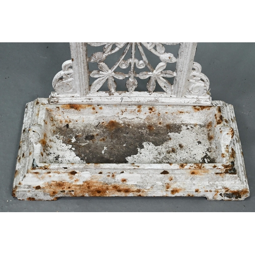 709 - An antique cast iron umbrella stand, with removeable drip tray, 44 cm w x 22 cm x 74 cm h, painted w... 