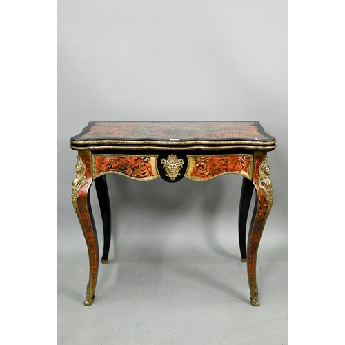 710 - A Louis XV Revival gilt metal mounted ebonised Boulle-work card table, raised on cabriole legs, 85 c... 