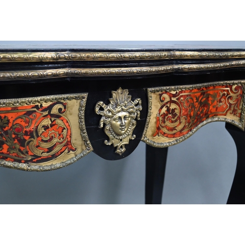 710 - A Louis XV Revival gilt metal mounted ebonised Boulle-work card table, raised on cabriole legs, 85 c... 