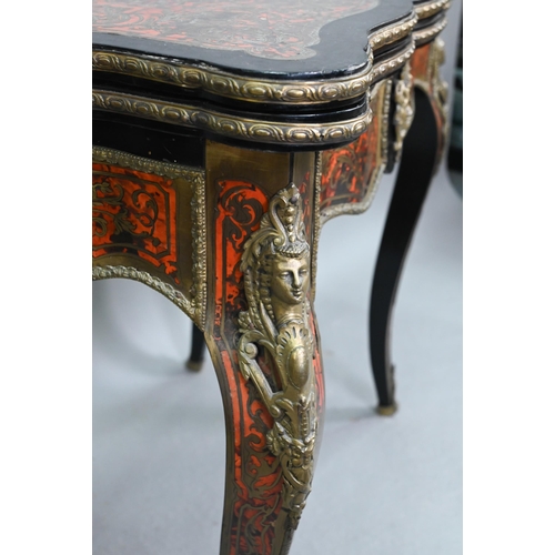 710 - A Louis XV Revival gilt metal mounted ebonised Boulle-work card table, raised on cabriole legs, 85 c... 