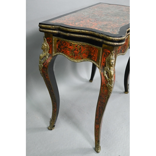 710 - A Louis XV Revival gilt metal mounted ebonised Boulle-work card table, raised on cabriole legs, 85 c... 