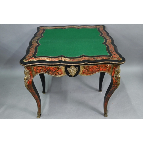 710 - A Louis XV Revival gilt metal mounted ebonised Boulle-work card table, raised on cabriole legs, 85 c... 