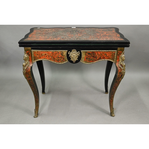 710 - A Louis XV Revival gilt metal mounted ebonised Boulle-work card table, raised on cabriole legs, 85 c... 