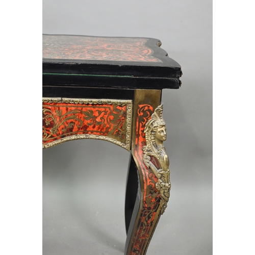 710 - A Louis XV Revival gilt metal mounted ebonised Boulle-work card table, raised on cabriole legs, 85 c... 