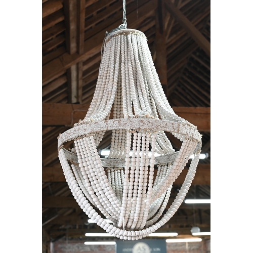 712 - A trio of large shabby-chic white washed strung wooden bead chandeliers, model 'Luna 2', approx. 72 ... 