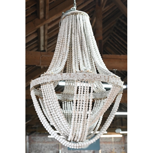 712 - A trio of large shabby-chic white washed strung wooden bead chandeliers, model 'Luna 2', approx. 72 ... 