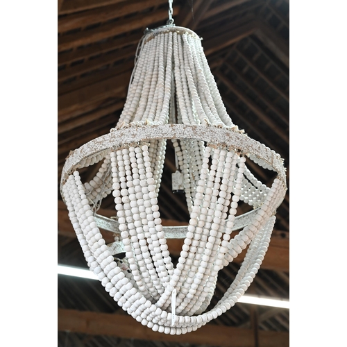 712 - A trio of large shabby-chic white washed strung wooden bead chandeliers, model 'Luna 2', approx. 72 ... 