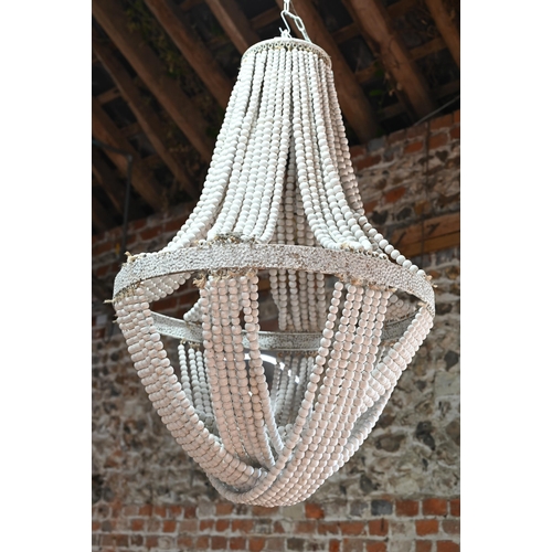 712 - A trio of large shabby-chic white washed strung wooden bead chandeliers, model 'Luna 2', approx. 72 ... 