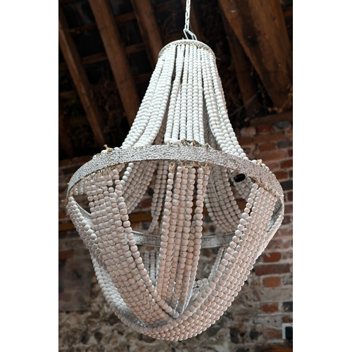 712 - A trio of large shabby-chic white washed strung wooden bead chandeliers, model 'Luna 2', approx. 72 ... 