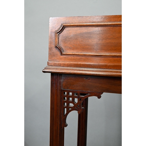 715 - An early 20th century Chippendale Revival walnut gong stand, with heavy patinated brass gong, to/wit... 