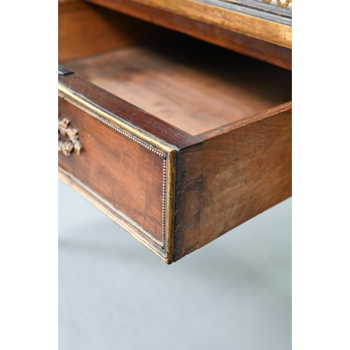 735 - A Louis XVI style ormolu mounted kingwood writing table, 19th century, the pierced 3/4 gallery top w... 