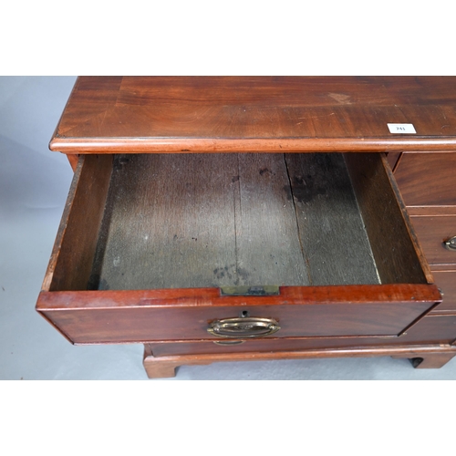 741 - A Victorian mahogany chest of two short over three long graduated drawers, with later brass fittings... 