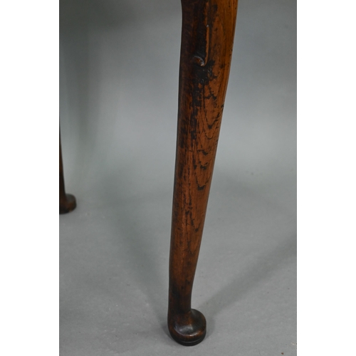 743 - A late 17th/18th century oak single drawer side table, raised on hip moulded cabriole legs, 80 cm x ... 