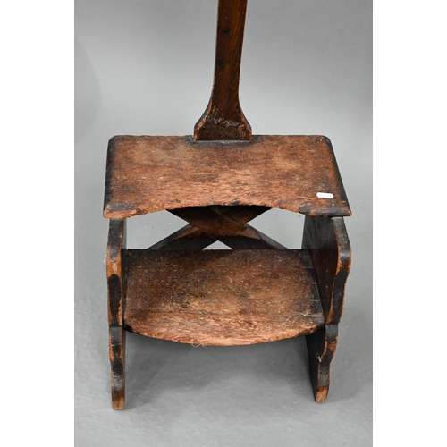 745 - An antique country oak and stained pine boot jack/stand