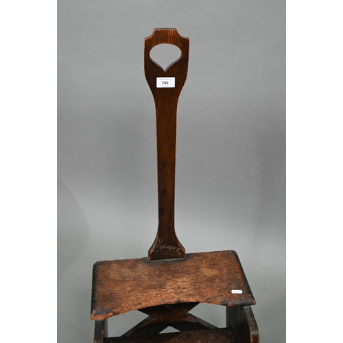 745 - An antique country oak and stained pine boot jack/stand