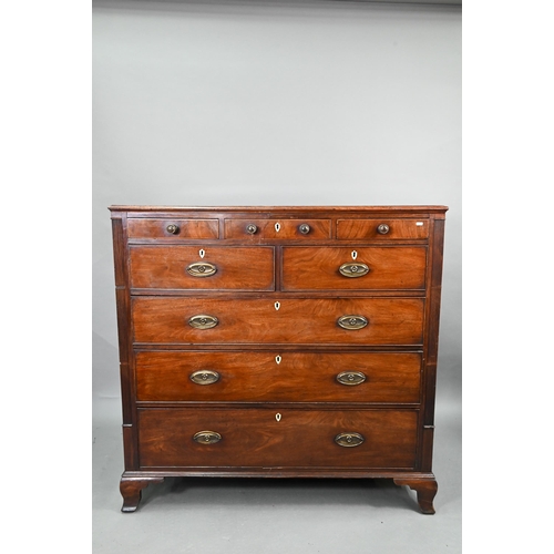 746 - Victorian mahogany country house chest of three shallow short drawers, over two short and three long... 