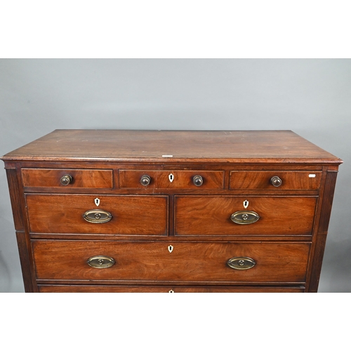 746 - Victorian mahogany country house chest of three shallow short drawers, over two short and three long... 