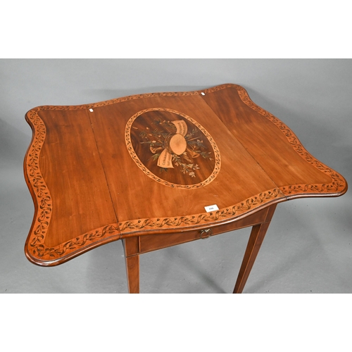 748 - A Victorian Sheraton Revival inlaid and decorated cross-banded mahogany Pembroke table, the serpenti... 