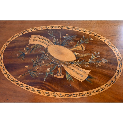 748 - A Victorian Sheraton Revival inlaid and decorated cross-banded mahogany Pembroke table, the serpenti... 