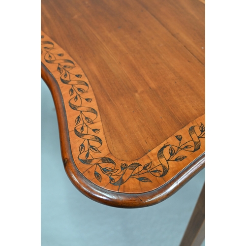 748 - A Victorian Sheraton Revival inlaid and decorated cross-banded mahogany Pembroke table, the serpenti... 