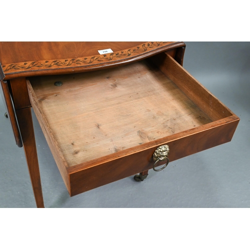 748 - A Victorian Sheraton Revival inlaid and decorated cross-banded mahogany Pembroke table, the serpenti... 