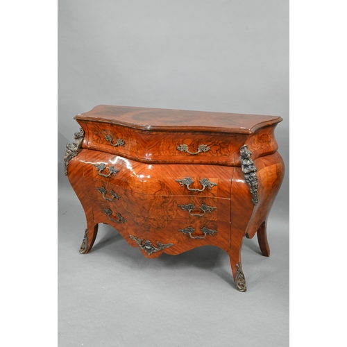751 - A pair of continental Louis XV style burr walnut, kingwood and gilt metal mounted serpentine commode... 