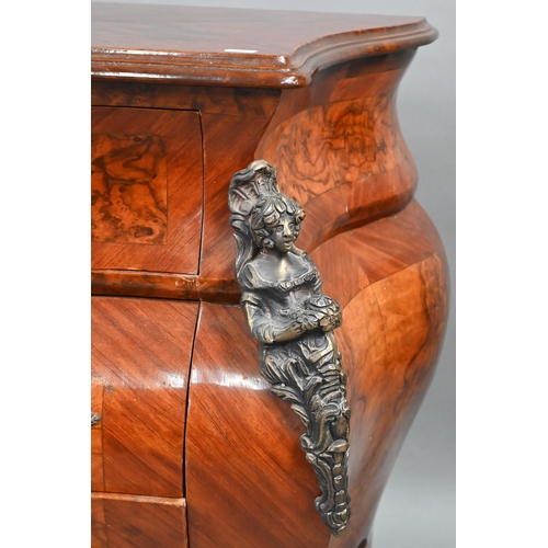 751 - A pair of continental Louis XV style burr walnut, kingwood and gilt metal mounted serpentine commode... 