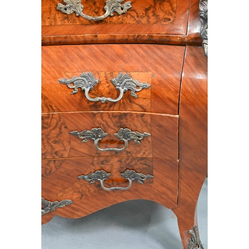 751 - A pair of continental Louis XV style burr walnut, kingwood and gilt metal mounted serpentine commode... 