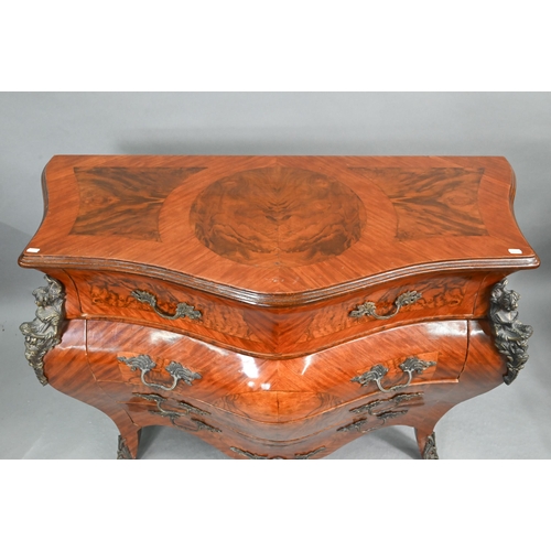 751 - A pair of continental Louis XV style burr walnut, kingwood and gilt metal mounted serpentine commode... 