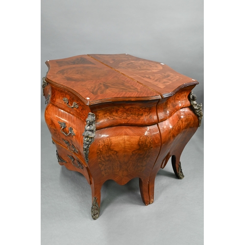 751 - A pair of continental Louis XV style burr walnut, kingwood and gilt metal mounted serpentine commode... 