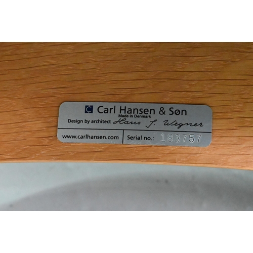 755 - A set of six Danish CH20 oak framed chairs by Carl Hanson & Son, designed by Hans J Wegner, with... 