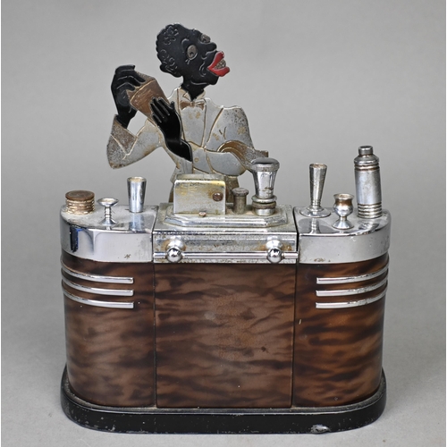 896 - An Art Deco Ronson chrome novelty 'Bartender' touch-tip cigarette lighter/cigarette box, modelled as... 