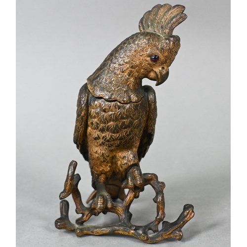 903 - A Victorian gilt bronze inkwell, cast as a cockatoo with glass eyes and hinged head, stamped for 'Me... 